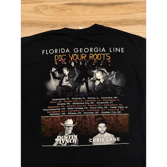 Florida Georgia Line Dig Your Roots 2017 Tour Shirt Mens Large Black Concert Tee - Picture 4 of 7